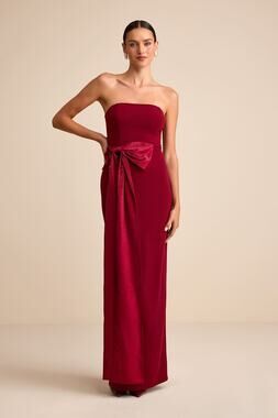Lulus Marvelous Vision Red Strapless Bow Column Maxi Dress Formal Medium NWT